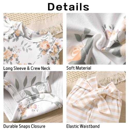Image of Aalizzwell Preemie Newborn Infant Baby Girls Clothes Ribbed Romper Bodysuit Pants Set Fall Winter Outfits