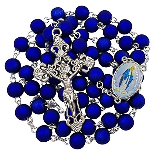 TALISMAN4U Royal Blue Beads Rosary Catholic Necklace Virgin Mary Miraculous Medal Cross Crucifix Gift Rosary Box
