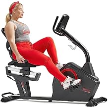 Sunny Health &amp; Fitness Programmable 16 Levels Electro-Magnetic Resistance Recumbent Exercise Bike with 24 Pre-Build Workout