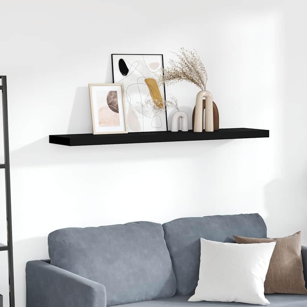 Estantería flotante negra de MDF con marco de metal, 120 x 23,5 x 3,8 cm, estantería de pared con soporte invisible para salón, dormitorio, cocina, ahorro de espacio para estantería de libros
