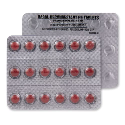 Amazon Basic Care Sinus Pe, Maximum Strength Nasal Decongestant, Cold Medicine, Phenylephrine Hcl Tablets, 10 Mg, 36 Count #TOP4