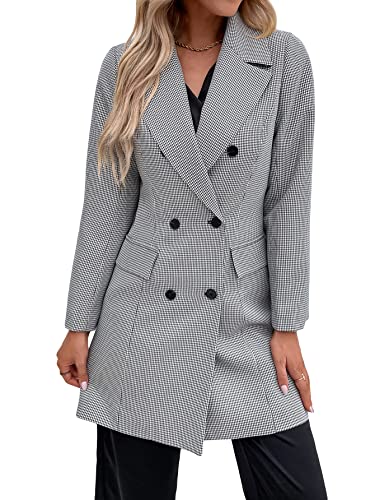 WDIRARA Women's Plaid Button Front Long Sleeve Blazer Elegant Gingham Jacket