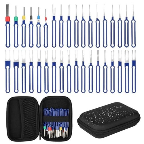 36 PCS Upgraded Terminal Removal Tool Kit, Pin Extractor Tool, Electrical Wire Connector Pin Removal Tool Kit, Universal Terminal Ejector Kit with a Protective Bag(Blue)