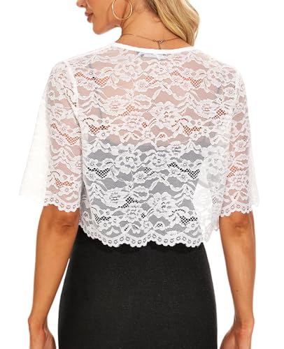 Image of MINTLIMIT Womens Floral Lace Bolero Half Sleeve Shrug Open Front Elegant Cropped Cardigan Shrugs for Evening Party Dresses