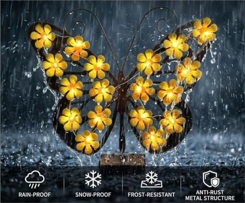 Luz solar de pared de metal con mariposa para iluminar vallas oscuras sin cables 6