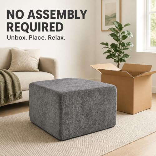 Image of MONVANE 27.5 inch Square Ottoman, Modular Foot Rest, Grey | Matches Modular Sectional Cloud Couch, Footstool for Living Room, No Assembly Required, High-density Resilient Foam