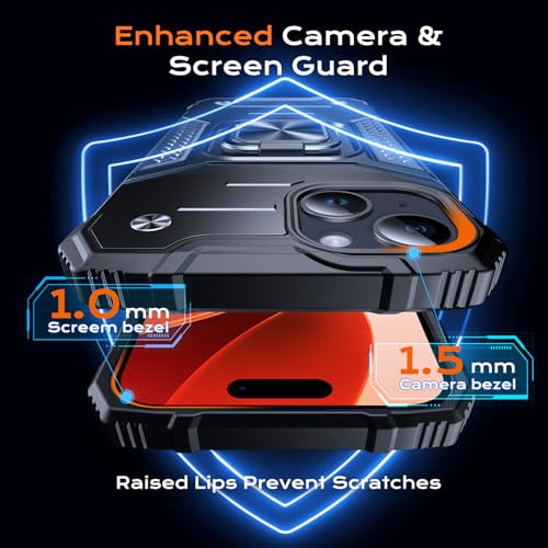 Image of Anqrp Heavy Duty Case for iPhone 15 Case with Enhanced Ring Holder Grip Stand, Military Grade Shockproof Rugged Drop Protective Silicone Hard Slim iPhone 15 Phone Case Cover, Matte Black