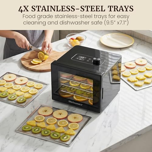 Image of Elite Gourmet Food Dehydrator, Stainless Steel Trays, Adjustable Temp