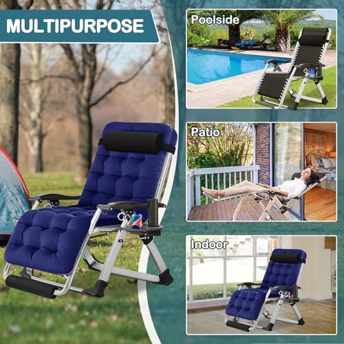 NAIZEA Widened Zero Gravity Chair 29\" XL,Oversized Outdoor Lounge Chairs, Folding Reclining Camping Chairs with Cup Holder, Ergonomic Patio Lawn Chair for Balcony Beach Deck Yard