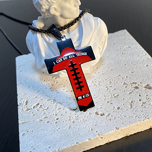 Stainless Steel Football Cross Necklace Bible Verse Sport Cross Pendant Necklace for Men2