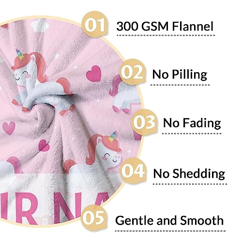 Personalized Unicorn Blanket Gifts with Name - 30"x40" Cute Throw for Girls & Women - Pink Soft Fuzzy Blankets for Couch & Office