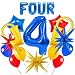 21pcs Cartoon Hedgehog Themed Party Decorations, Number 4 Red Blue Yellow Lightning Mylar Foil Birthday Balloons, 4th Boys Birthday Party Decorations Supplies (Number 4)