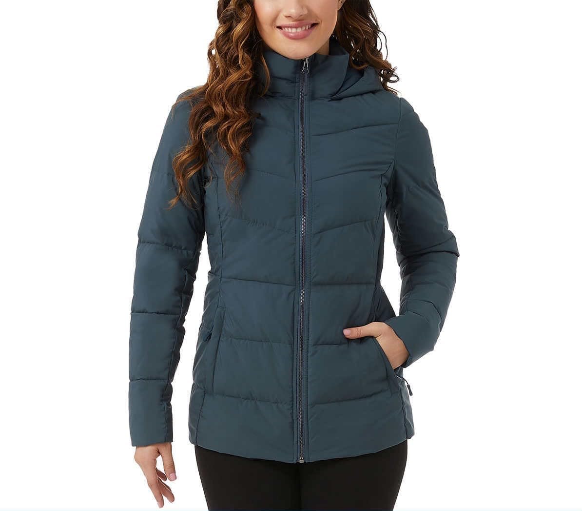 32 Degrees Women's Hooded Quilted Jacket Winter Coat Outerwear with Pockets