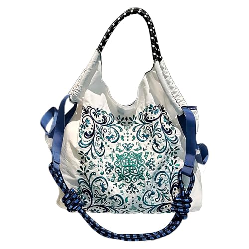 [REENEW] ボールアンドチェーン エコバッグ オシャレ 刺繍 エコバッグ【ショルダーストラップ1本無料】 買い物袋 大容量 軽量 収納 トートバッグ 折りたたみ 再利用が可能で (ホワイトトーテム, M)のサムネイル