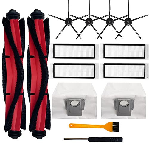 Replacement Accessories Kit Compatible With Roborock Q5 Q5+ Q5 Plus Robot Vacuum Cleaner 1 Main Brush 4 Side Brushes 4 Hepa Filters 2 Dust Bags (14 PCS)