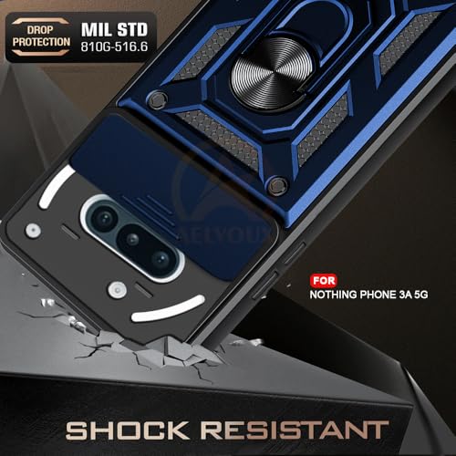 Image of Armor Bumper Back Cover Case for Nothing Phone 3A 5G Rotating Camera Cover, Ring Holder & Kickstand | Heavy Duty & 360 Degree Protection Nothing Phone 3A 5G Back Cover (Blue)