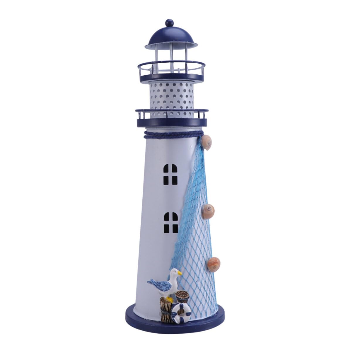 Ciieeo Lighthouse Candle Lantern Mediterranean Ocean Lighthouse Ornaments Iron Tealight Candle Holder Nautical Lighthouse Figurine Coastal Table Decor