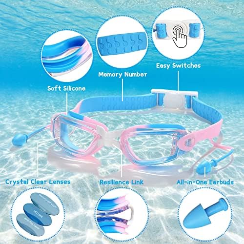 Swimming Goggles Kids 3-14 Years Old, Crystal Clear Wide Vision Toddler Goggles Set with Anti-Fog, Waterproof, UV Protection, Kids Swim Goggles for Student Children Girls Boys (Blue with Yellow)