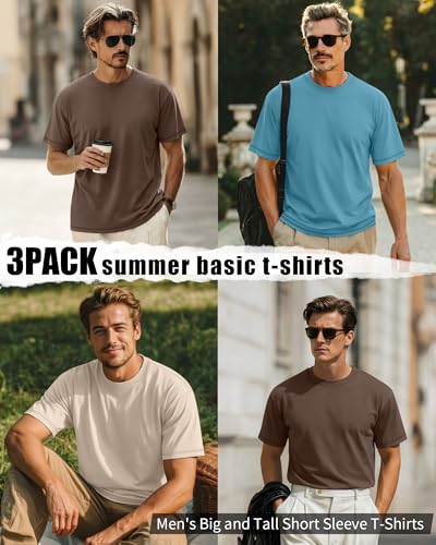 Image of Neer 3 Pack Big and Tall T-Shirts for Men L-7xl Tops | Large Casual Stretch Workout Tees, Short Sleeve Crewneck Oversized Shirts, Classic Summer Outfits, Comfy Basic Loose Clothes