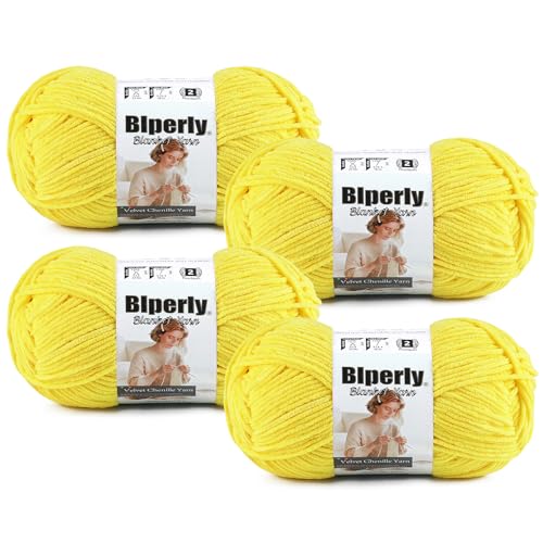 Image of Skinny Chenille Yarn for Crocheting, #2 Yellow Thin Baby Blanket Plush Yarn