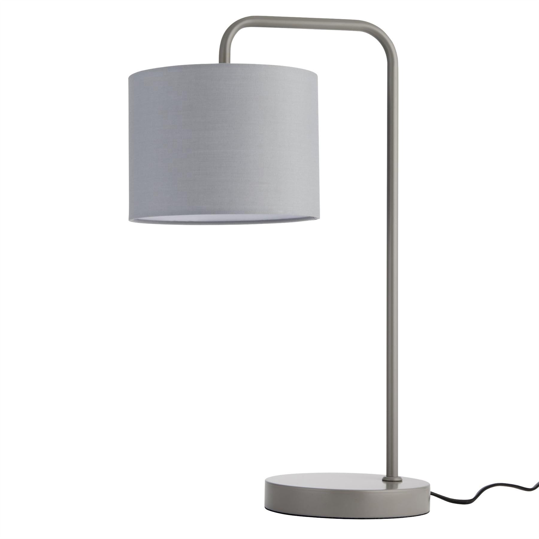 Firstchoicelighting Black & Grey Modern Arched Table Lamp Or Bedside Light, Charcoal Grey With Fabric Shade, 48Cm Height, Led Compatible.