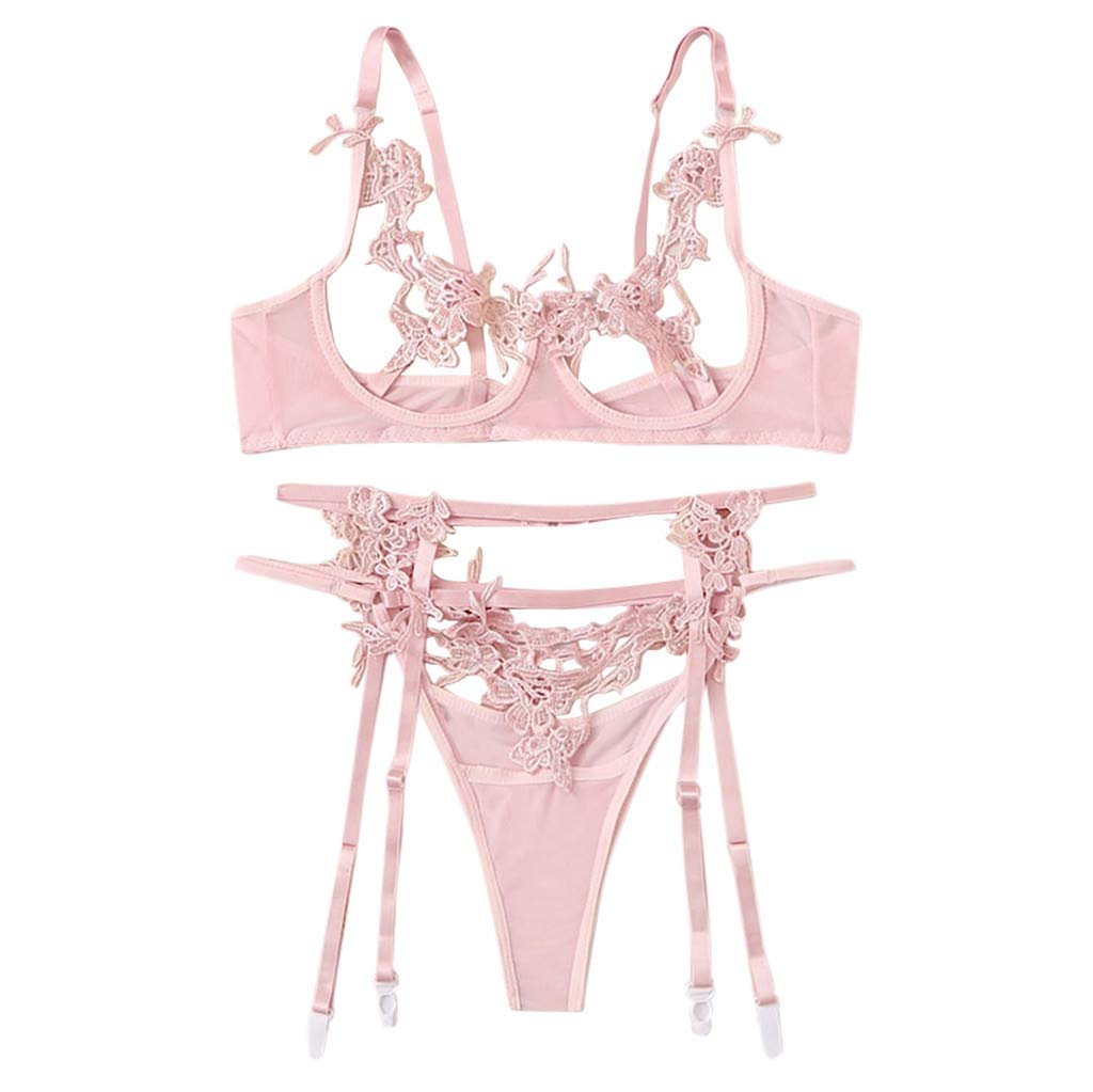 Women's Floral Cut Out Lingerie Bra and Panty Set Lace Sexy Two Piece Nightwear White