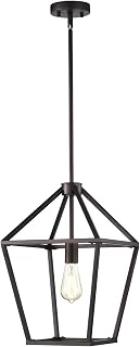 1-Light 12" Wide Farmhouse Chandelier Lantern, Oil Rubbed Bronze Cage Pendant Over Island, Adjustable Height Lamp with Rods for Kitchen Island, Dining Room, Foyer, Dry Location