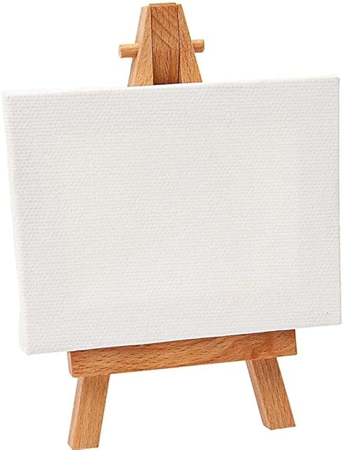 JKG® Mini Blank Canvas Panel with Wooden Easel Stand - Framed - Perfect for Artist Painting Small Canvas - for Acrylic & Water Based Paints (16cm x 12cm Canvas with Stand)