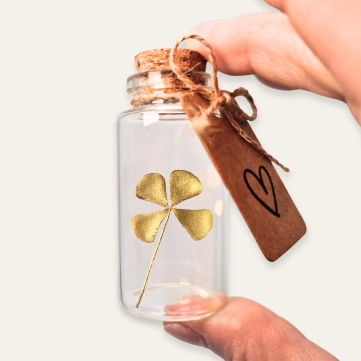 Portafortuna | Vero quadrifoglio in bottiglia di vetro con tappo di sughero | Piccolo regalo per la felicità | Regali di ringraziamento | Regalo di ringraziamento | portafortuna Capodanno