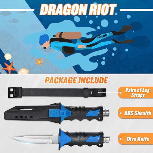 DRAGON RIOT Tauchermesser mit Beinholster, Outdoor Messer Feststehende, Scharfes Jagdmesser mit Holster, Allzweckmesser Cooles Camping Survival Messer Geschenk f ü r M ä nner