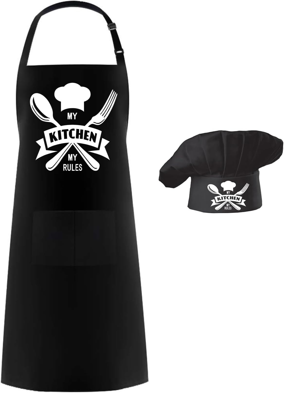 Hyzrz Chef Apron Hat Set,Adjustable Chef Hat and Apron Baker Costume with Pocket for Kitchen Grill BBQ Fathers Mothers Gift