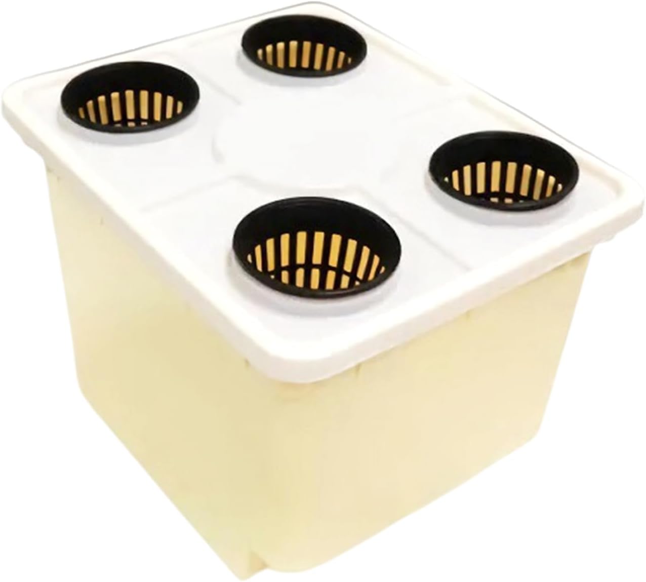 Hydroponic Planter - 4 Hole Lid Nursery Bin, High-Yield Root Aeration System, Large PVC Nutrient Reservoir, Professional Agricultural Cultivator | Modern Gardening For Greenhouse Windowsill Living