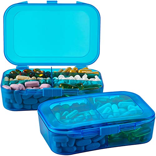 Pill Organizer Case - (Pack of 2) Portable 6 Compartment Daily Travel Medicine Reminder Box for Your Pills, Medications, Supplements, Vitamins and Fish Oils, Blue