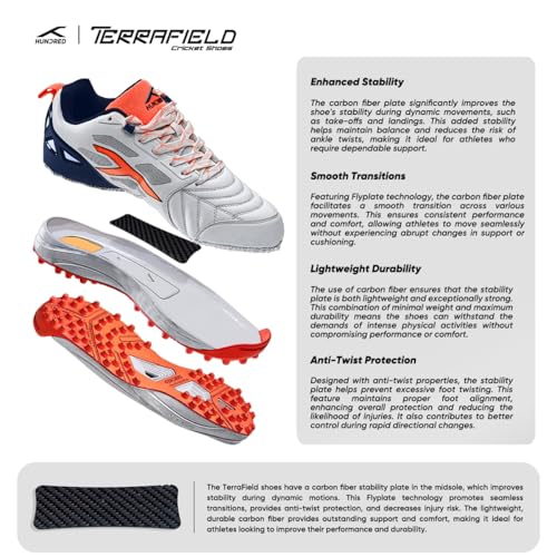 Image of Hundred TerraField Cricket Shoes | TerraSpike Rubber Studs | Embedded Support Plate for Stability | Lightweight & Durable | Ideal for Turf, Ground & Hard Surfaces | for Men