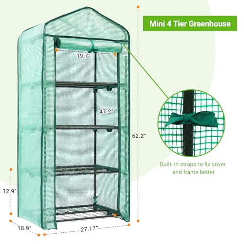 Ohuhu Mini Greenhouse for Indoor Outdoor, Small Plastic Plant Green House 4-Tier Rack Stand Portable Greenhouses with Durable PE Cover for Seedling, 2.5x1.6x5.2 FT, Ideal Gardening Gifts for Women Men