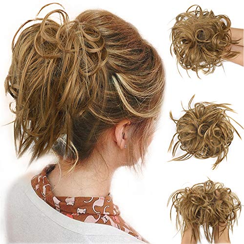 FORCUTEU Messy Bun Hair Piece Hair With Elastic Rubber Band Extensions Hairpiece Synthetic Hair Extensions Scrunchies Hairpiece for Women Golden Brown