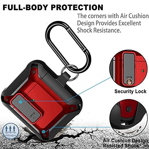 Wonjury Upgraded Armor [Secure Lock] Airpod Case,Shockproof Airpods Cover Cool Case Designed For Apple Airpod 2&1 Wireless Cases For Men Women (Black/Red) #TOP2