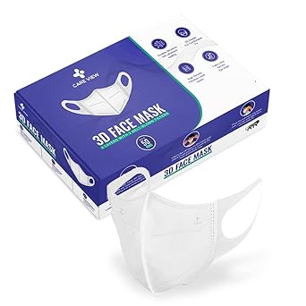 Care View 3 Dimensional Disposable Face Mask with 4 Layered Filtration, SITRA and BIS(ISI) certified & Incredibly Soft Spandex Non Woven Fabric Ear loop (White, Pack of 50)