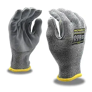 Cordova 3757XS Monarch-Leather: 10-Gauge Gloves, Gray High Performance Shell, Leather Palm, Reinforced Thumb Crotch, ANSI Cut Level A4, X-Small, 10-Pack
