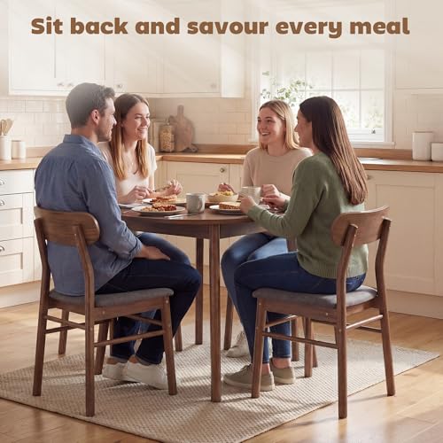Image of HOMCOM Dining Chairs Set of 4, Upholstered Solid Wood Kitchen Chairs, Mid-Century Modern Dining Room Chairs with Ergonomic Curved Backrest, Gray
