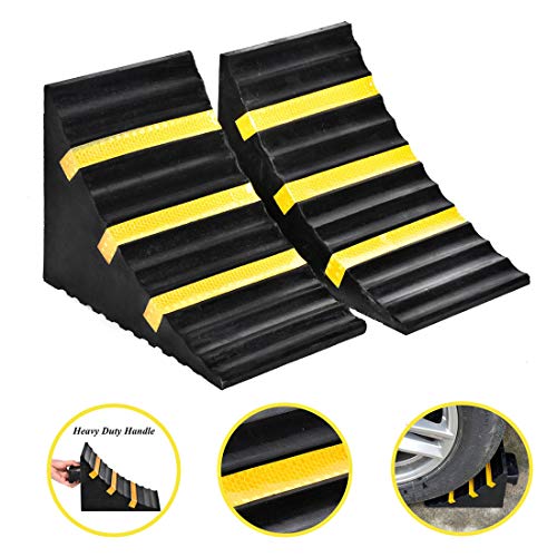 Cozylifeunion 2 Pack Extra Large Heavy Duty Wheel Chock Block with Handle Black