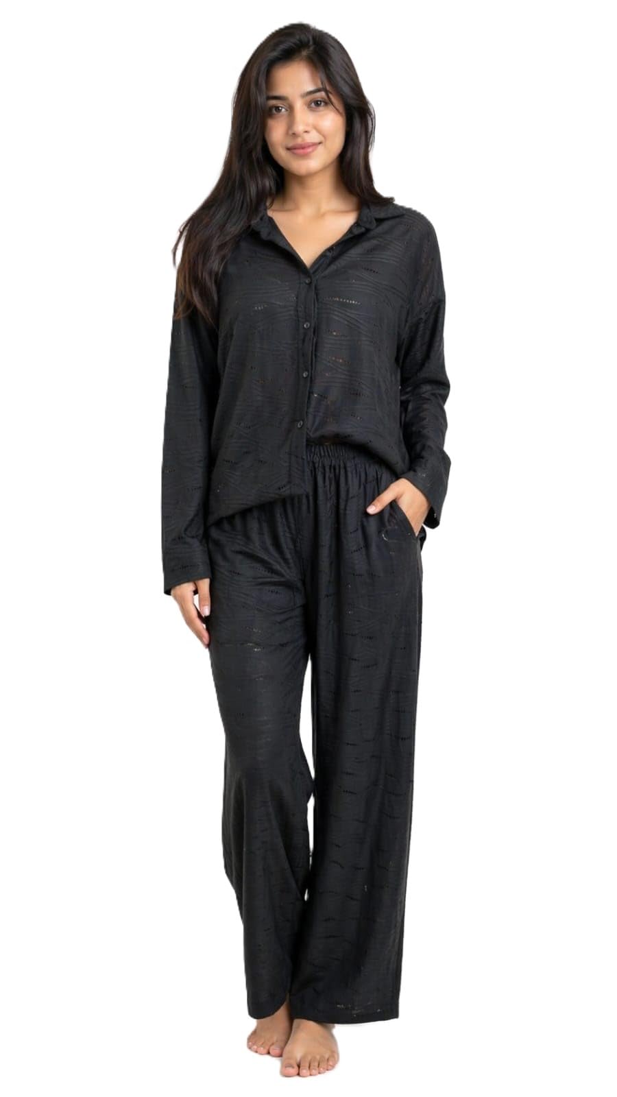 Night Suit for Women with Full Sleeve Button-Down Top with Pant Dress for Woman,Night Dress for Woman, Two-Piece Loungewear Set - XL-image-23