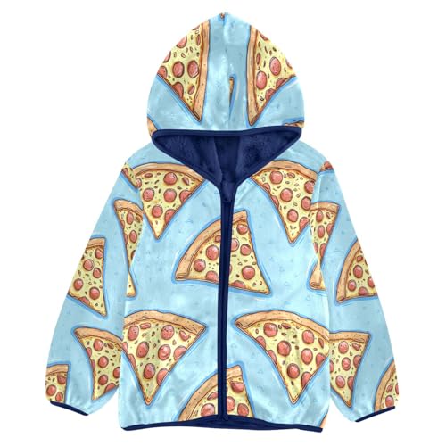 Pizza Slice Blue Background Toddler Fleece Jacket Girl Boys Hooded Fleece Jacket Coat Warm Outwear Zip-up 3-10T