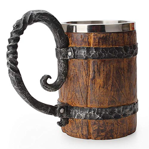 Genericb Handmade Wooden Barrel Beer Mug Bucket Shaped Stainless Steel Cup with Handle Great Beer Gift Ideas Wooden Beer Tankard for Men Vintage Bar Accessories 550 ml