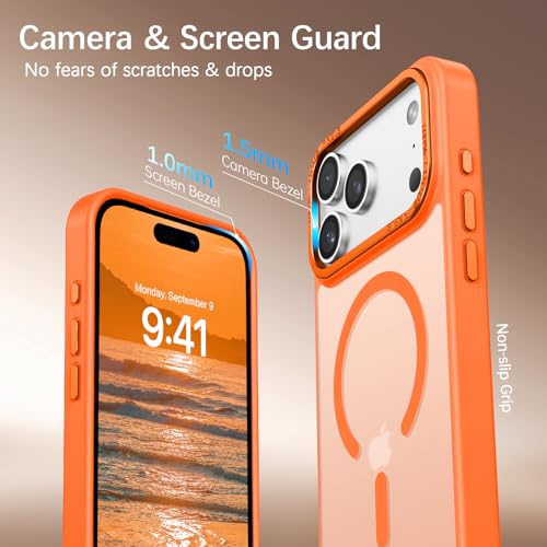 Image of YINLAI for iPhone 17 Pro Case 6.3-inch,Magnetic Compatible with MagSafe, Slim Matte Anti-Fingerprint, Shockproof Full Body Military Grade Protection for iPhone 17 Pro Cover, Cosmic Orange
