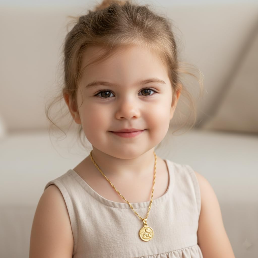 Collier - Enfant/Bébé - Médaille - Ange - Baptême - Plaqué Or Jaune 750/1000-40 cm