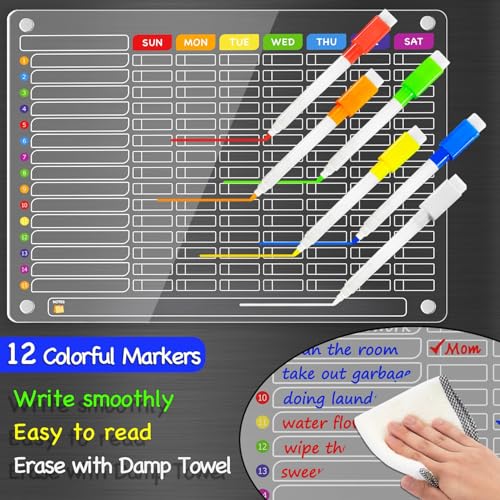 Image of PigPotParty Acrylic Magnetic Chore Chart for Multiple Kids, Large 16x12 in