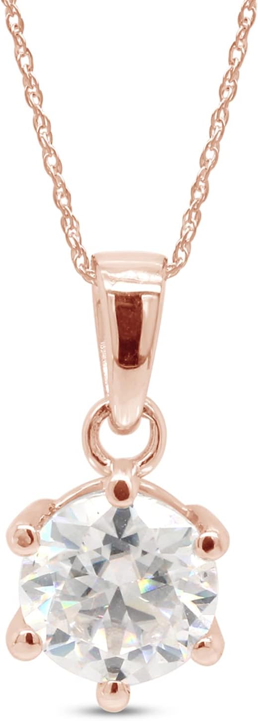 SAVEARTH DIAMONDS 6-Prong Solitaire Style, 1 Carat 6.5MM Round Cut Lab Created Moissanite Diamond Pendant Necklace For Women In 14K Gold Over Sterling Silver With 18" Chain (VVS1 Clarity)