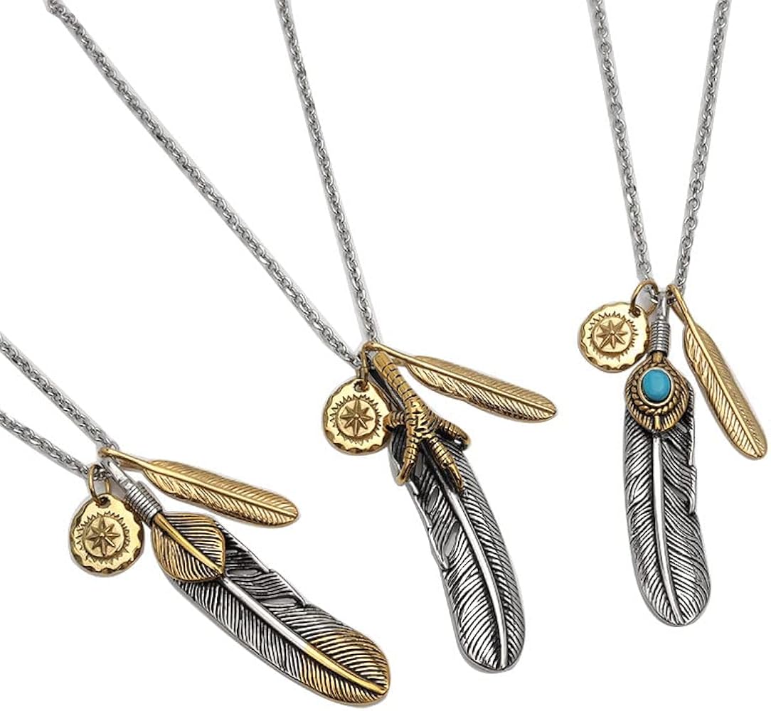 Amazon | [silver KYASYA]ステンレス 三連フェザーネックレス メンズ