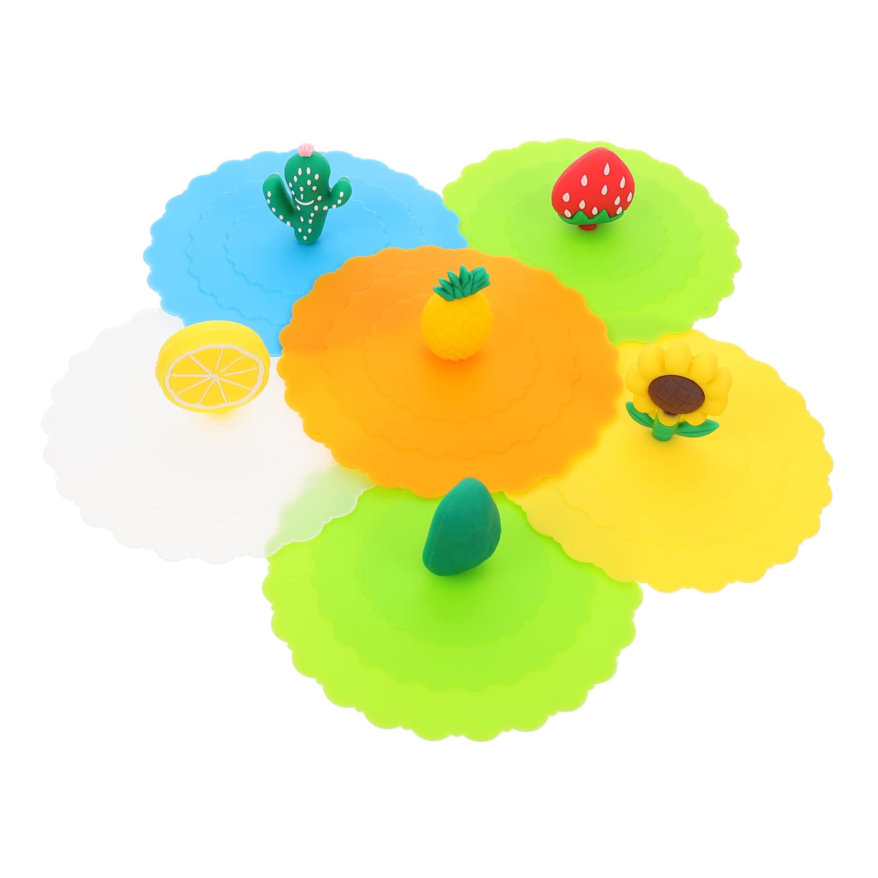 VICASKY 6pcs Cartoon Fruit Silicone Cup Lids Multi-functional Use Keeps Drinks